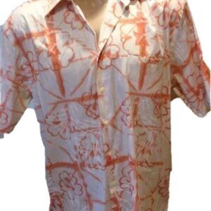 Bumka Bibas Large Shirt Hawaiian Aloha Camp Peach Button Down Short Sleeve